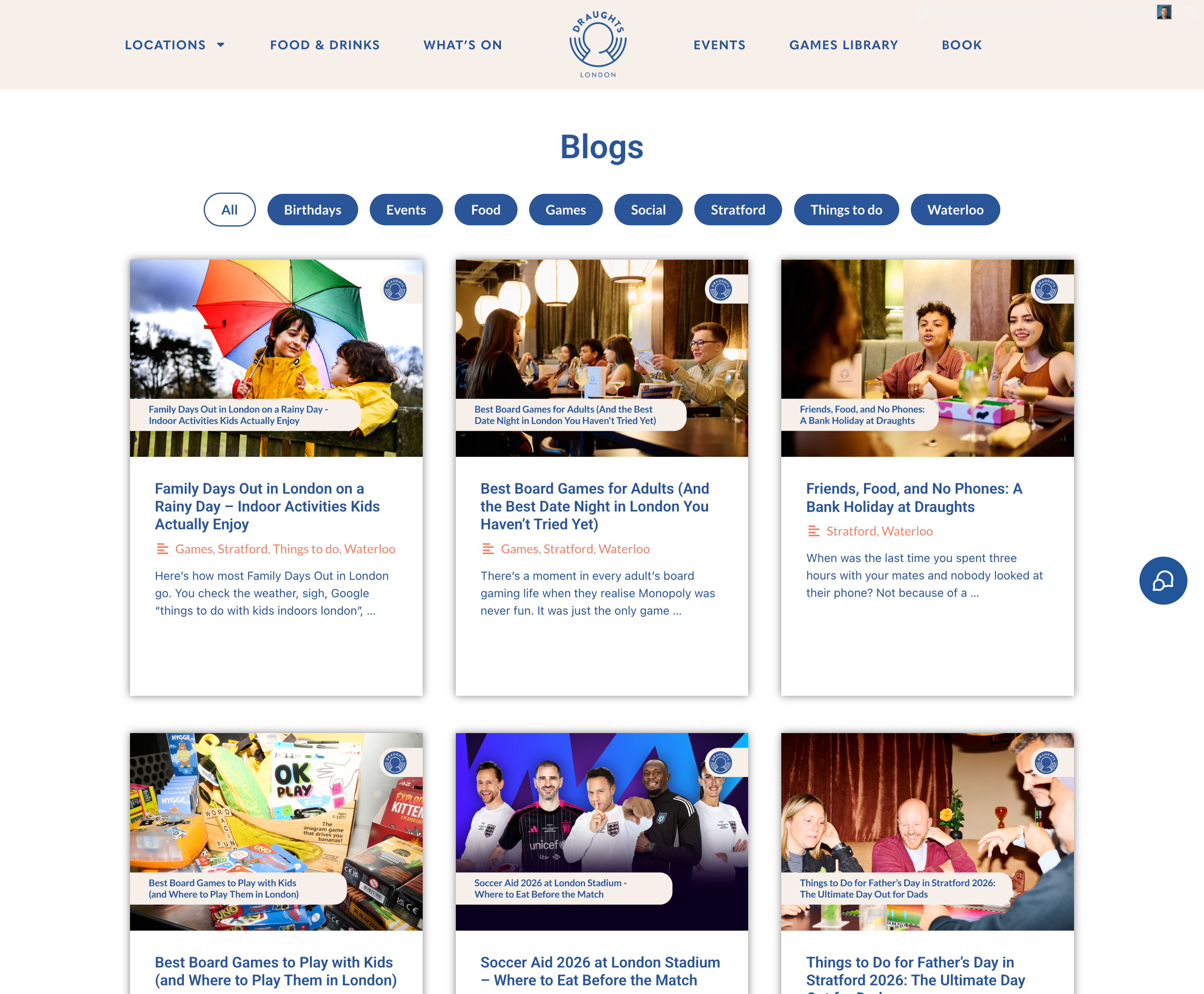 Draughts London content and events - supporting the paid ads strategy