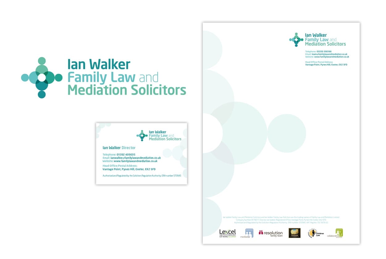 Ian Walker Family Law brand identity — logo, business card and letterhead
