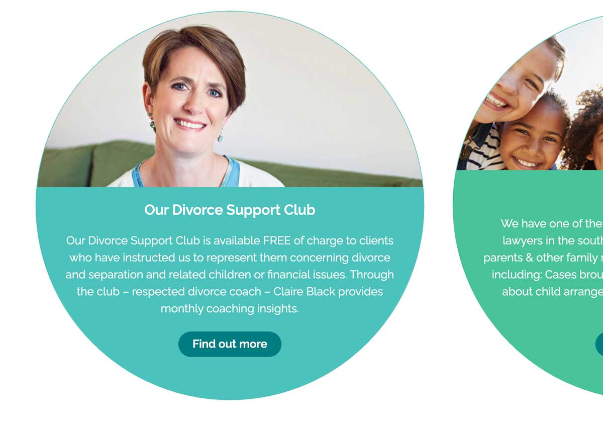 Ian Walker Family Law website detail showing the Divorce Support Club circle design