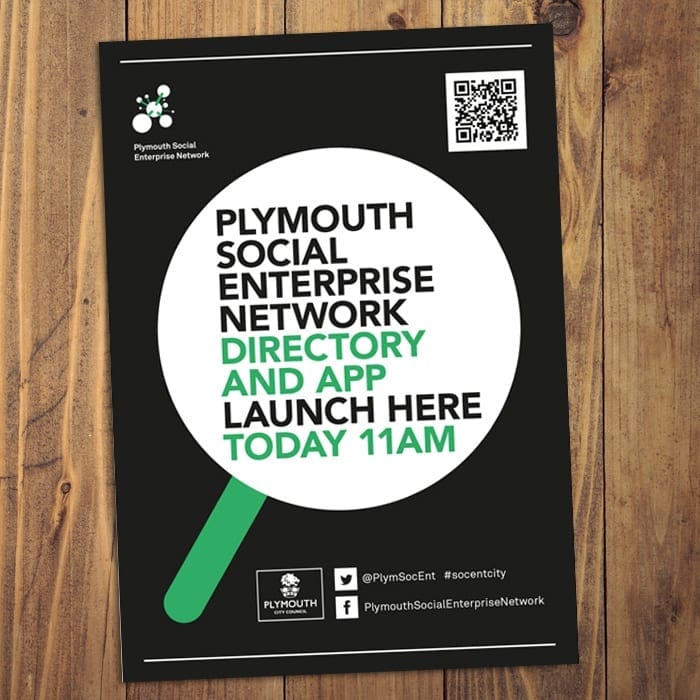 Plymouth Social Enterprise Network directory and app launch poster