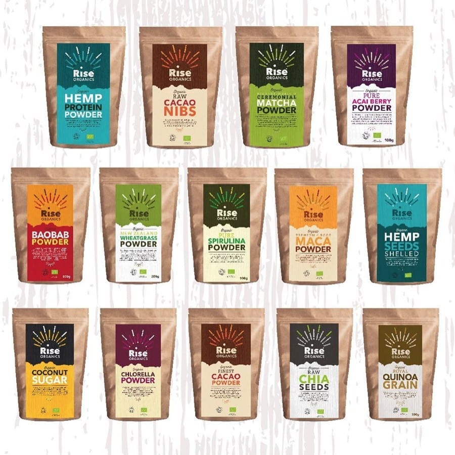 Rise Organics pack label range