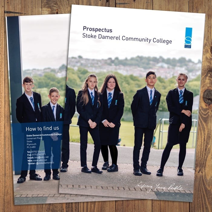 Stoke Damerel Community College prospectus cover showing students