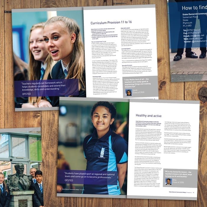 Stoke Damerel Community College curriculum and marketing branding spread