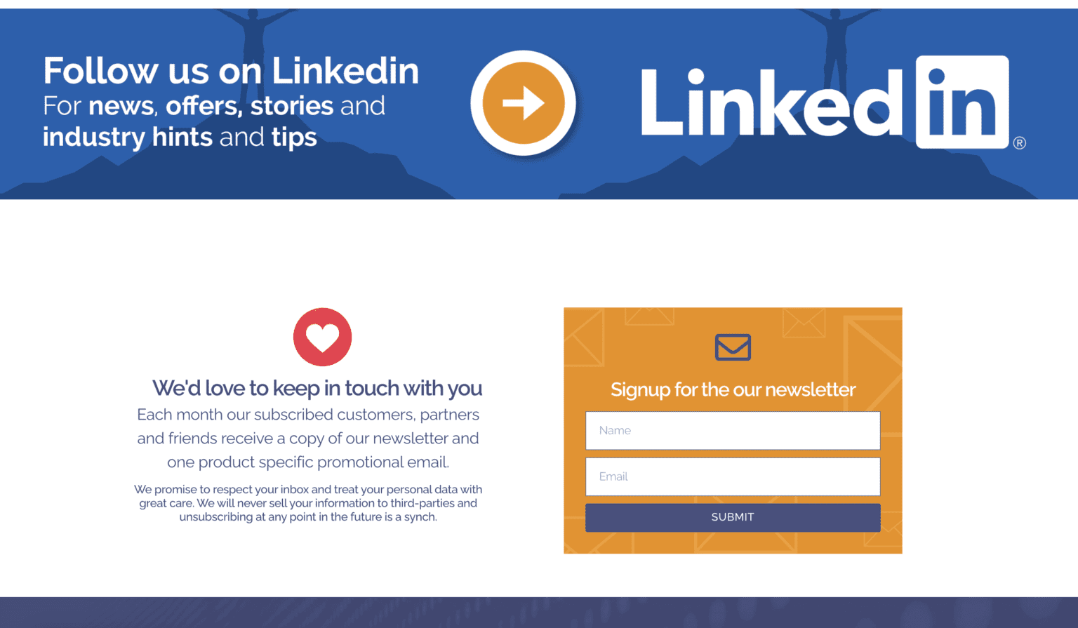 Teleproject UK LinkedIn follow section and newsletter signup form